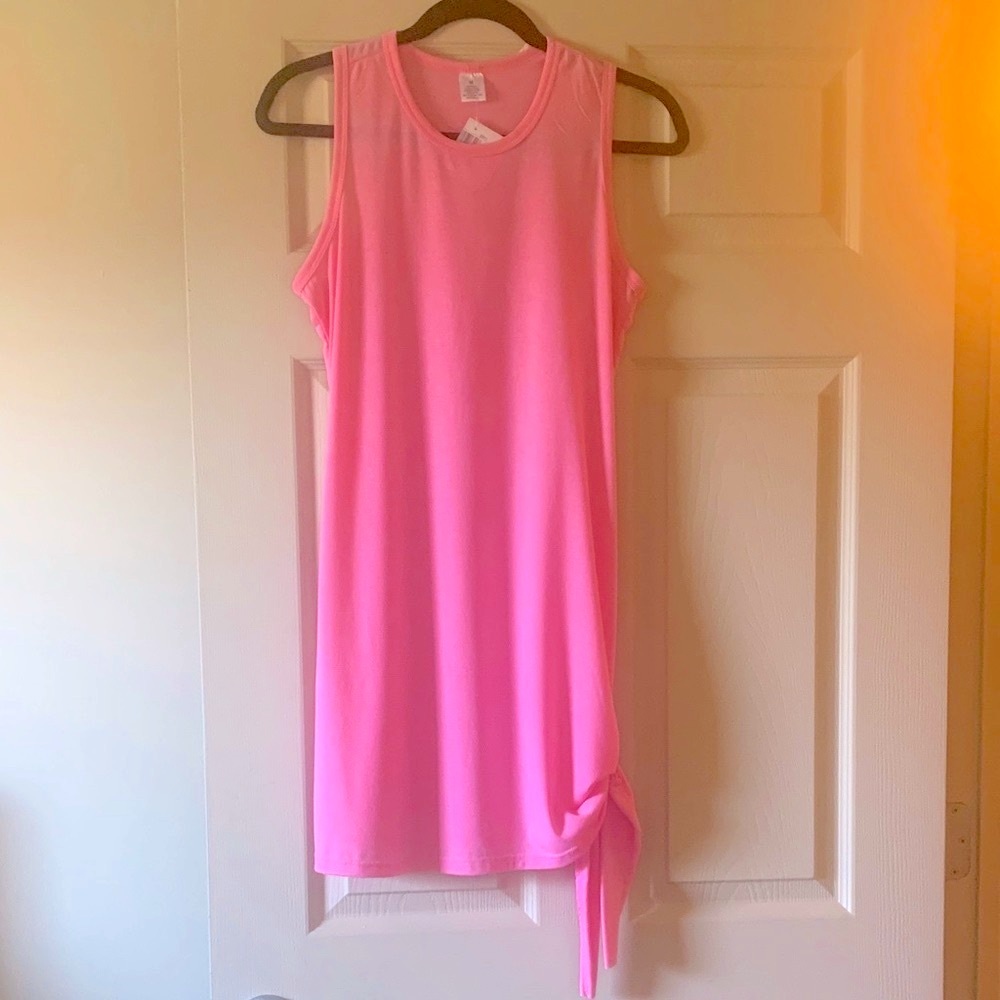 Pink Coverup Sleeveless Racerback Dress with Side-Knot Tie